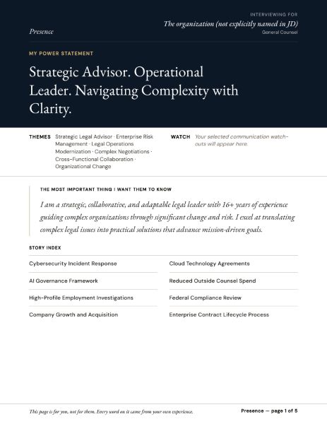 Briefing packet, power statement and story index
